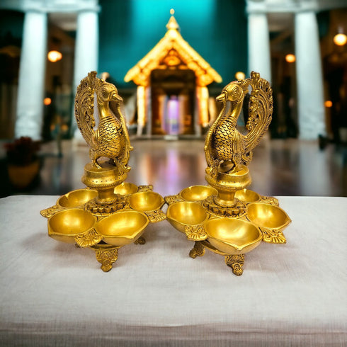 Tamas brass Peacock Auspicious Puja Lamp/Diya/Deepak/Deepam